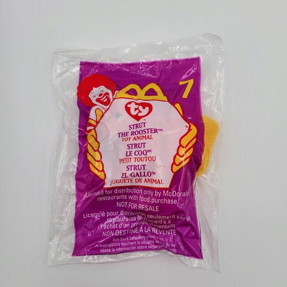Strut The Rooster #7 McDonald’s Toy Retired 1999 New Sealed TY Teenie Beanie Bab - Picture 3 of 7